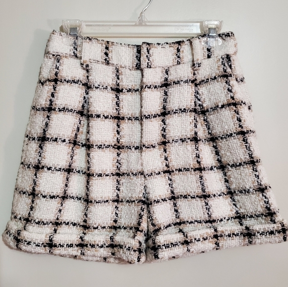 Anine Bing The Becky Tweed Cream Check Tailored High Waist Wool-Blend Shorts NWT - Picture 8 of 15